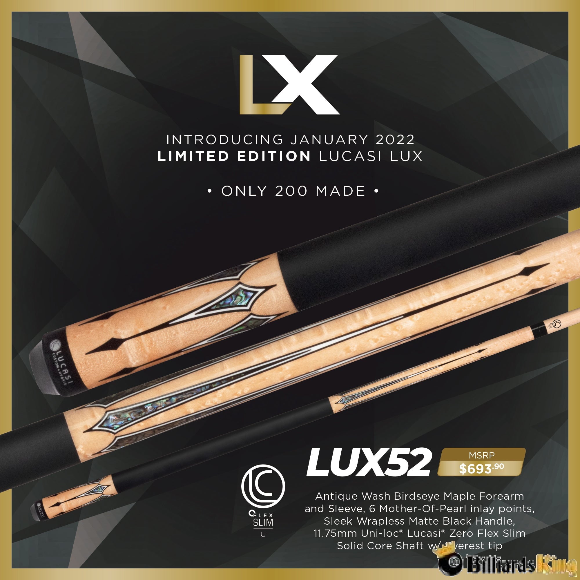 ビリヤードキュー lucasiキューlux52 ルカシーハイブリッドLUX52