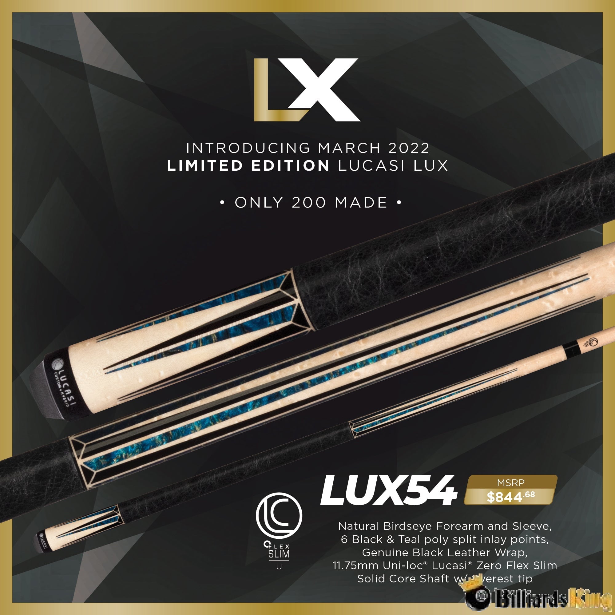 Lucasi Limited Edition LUX 54 Pool Cue Stick - Billiards King